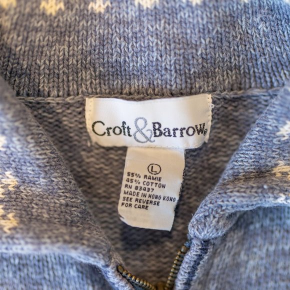 VINTAGE 90s Croft & Barrow Blue Chunky Knit Front Zip Collared Fair Isle Jacket - Picture 3 of 4